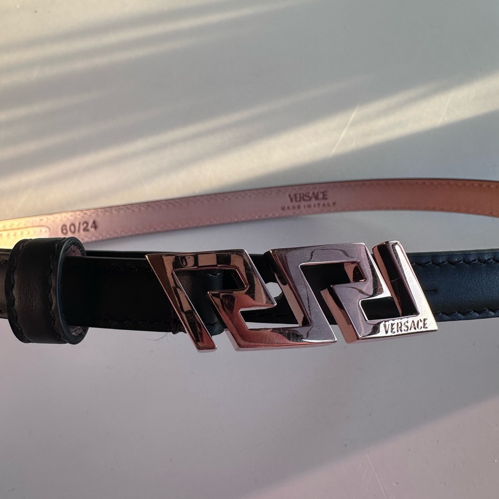 VERSACE Greca Belt Nero Oro Black Leather Buckle - Picture 12 of 12